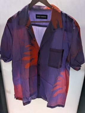 Double Rainbouu Purple & Orange Short Sleeve Button Shirt